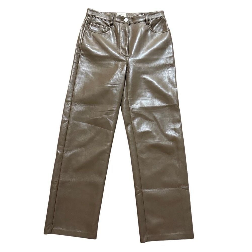 Wilfred brown faux leather straight leg pants size 2